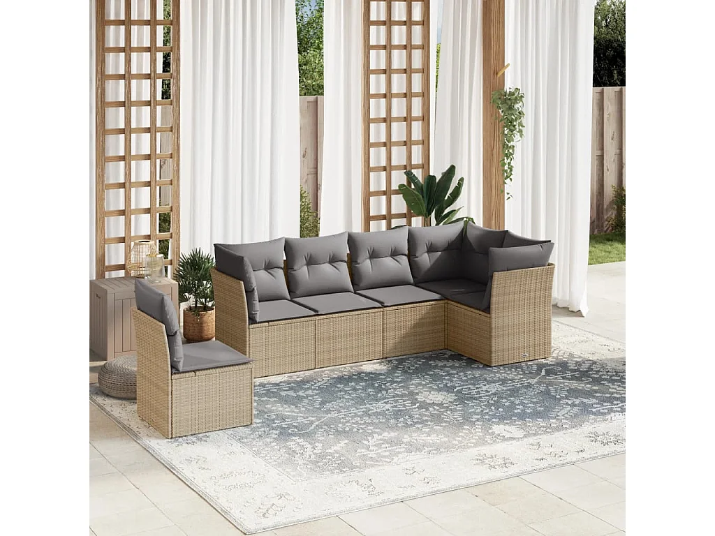 Salon de jardin avec coussins 6 pcs beige résine tressée