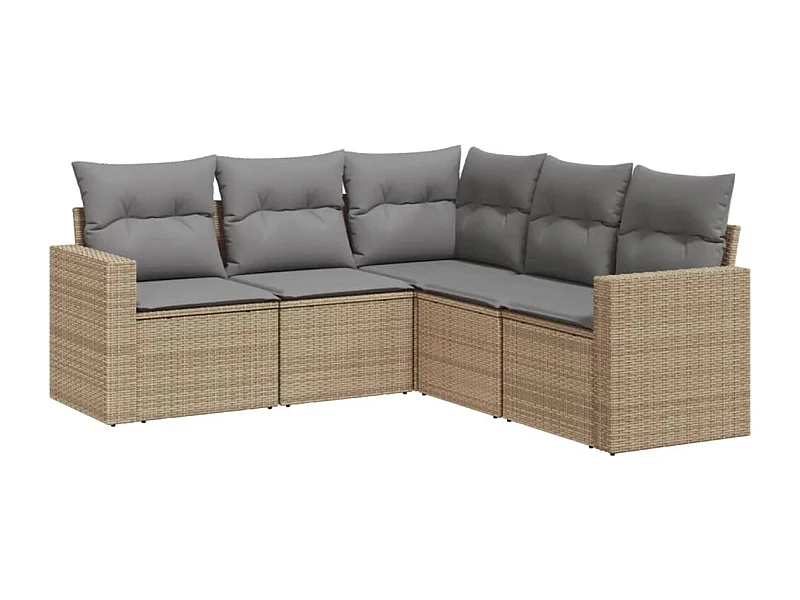 Salon de jardin avec coussins 5 pcs beige résine tressée