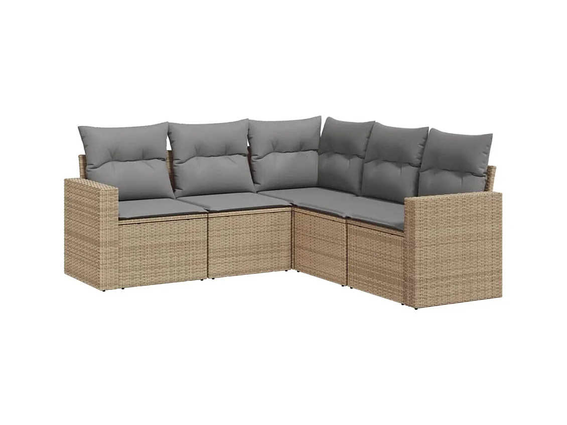 Salon de jardin avec coussins 5 pcs beige résine tressée