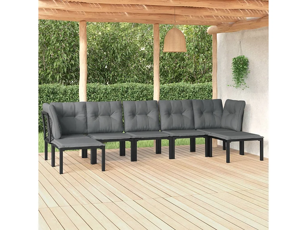 Salon de jardin 7 pcs noir et gris résine tressée