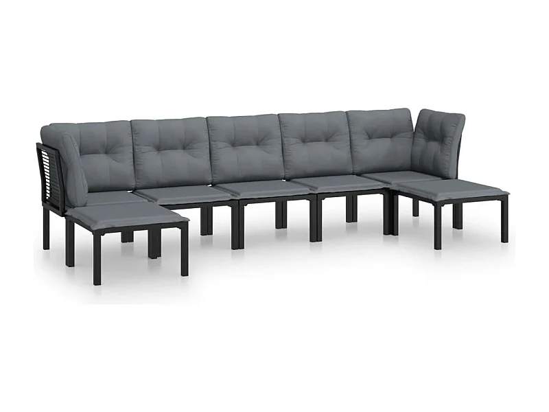 Salon de jardin 7 pcs noir et gris résine tressée