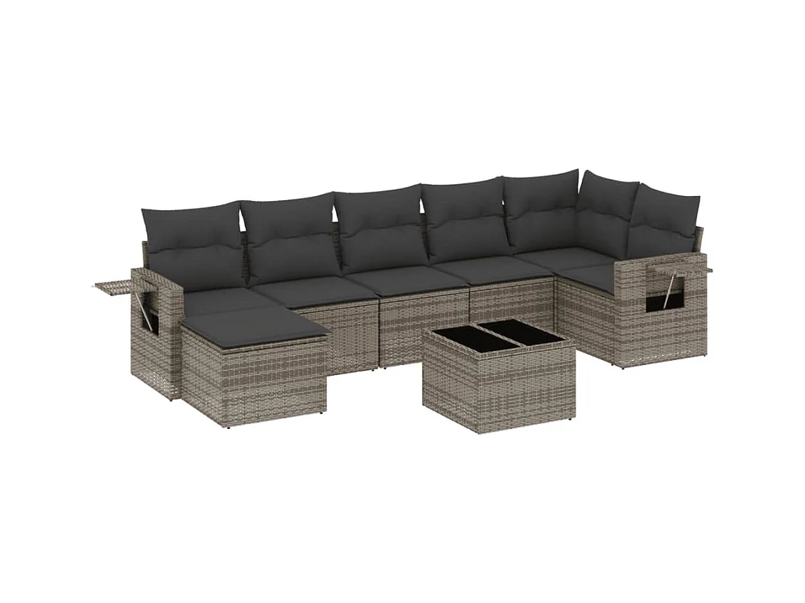 Salon de jardin 8 pcs avec coussins gris résine tressée