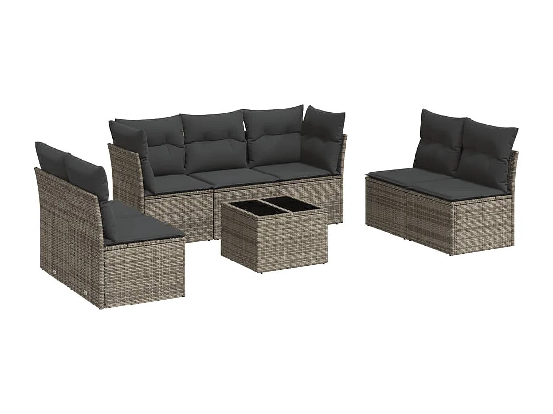 Salon de jardin 8 pcs avec coussins gris résine tressée