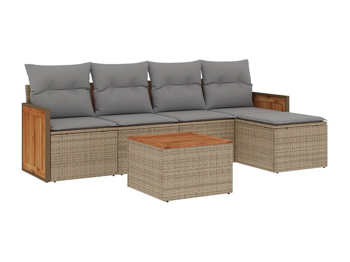 Salon de jardin avec coussins 6 pcs beige résine tressée