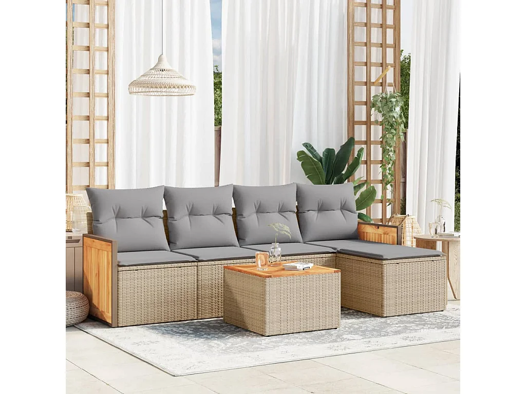 Salon de jardin avec coussins 6 pcs beige résine tressée