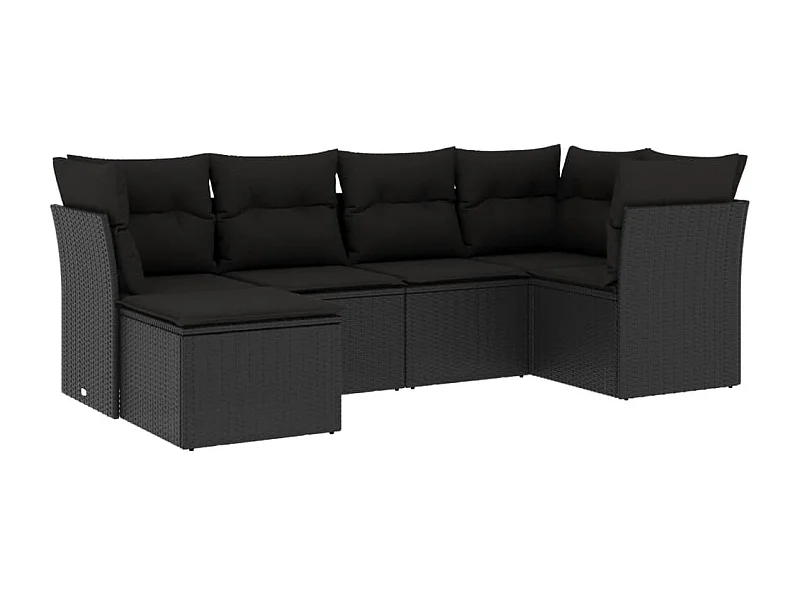 Salon de jardin 6 pcs avec coussins noir résine tressée