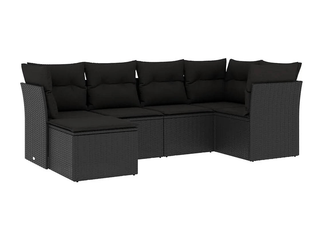 Salon de jardin 6 pcs avec coussins noir résine tressée
