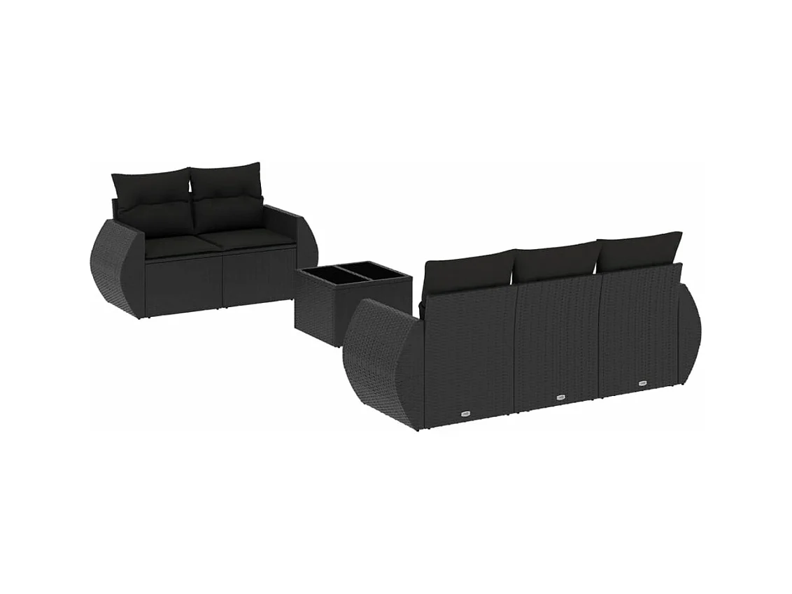 Salon de jardin 6 pcs avec coussins noir résine tressée