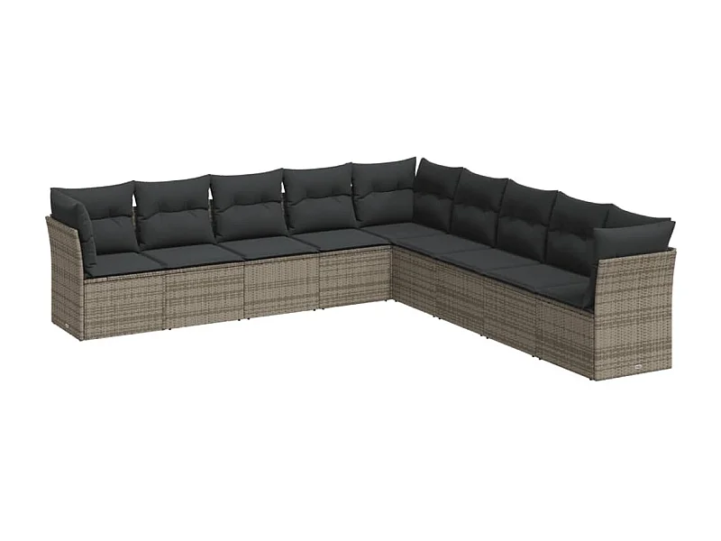 Salon de jardin 9 pcs avec coussins gris résine tressée