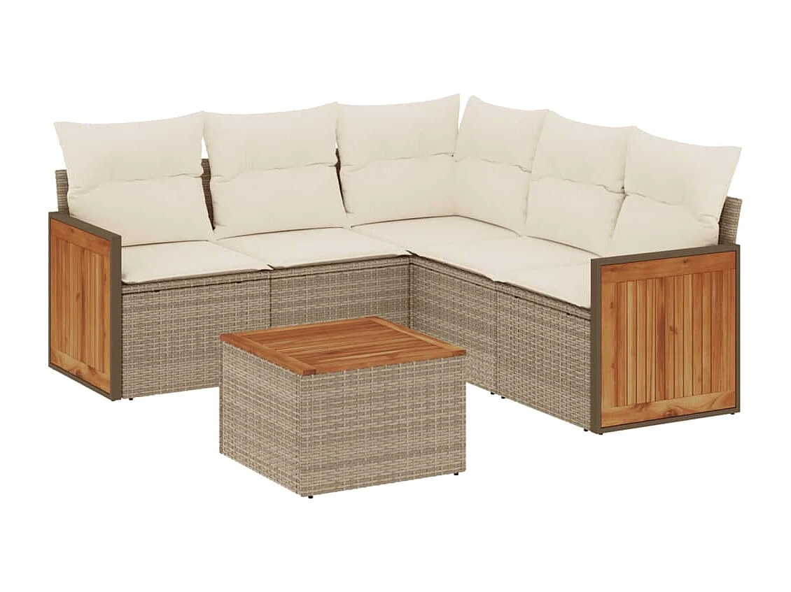 Salon de jardin avec coussins 6 pcs beige résine tressée