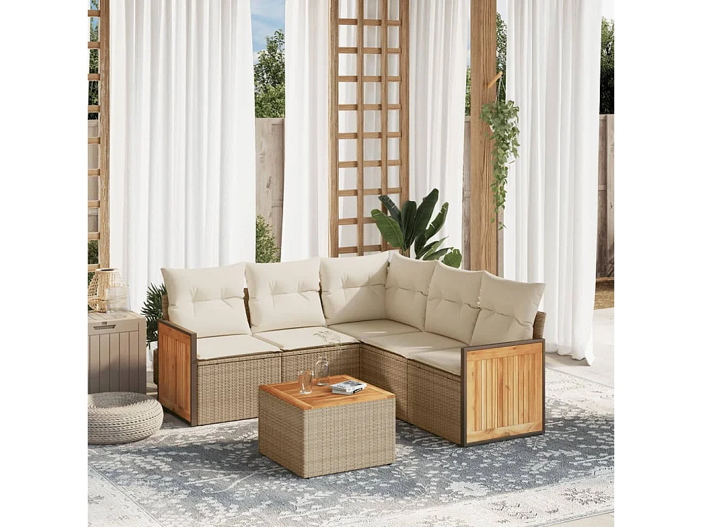 Salon de jardin avec coussins 6 pcs beige résine tressée