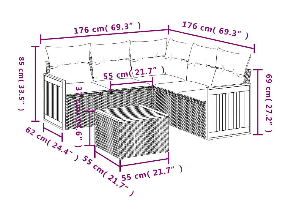 Salon de jardin avec coussins 6 pcs beige résine tressée