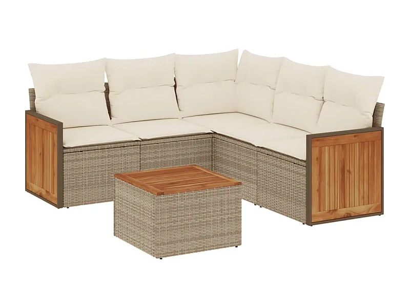 Salon de jardin avec coussins 6 pcs beige résine tressée
