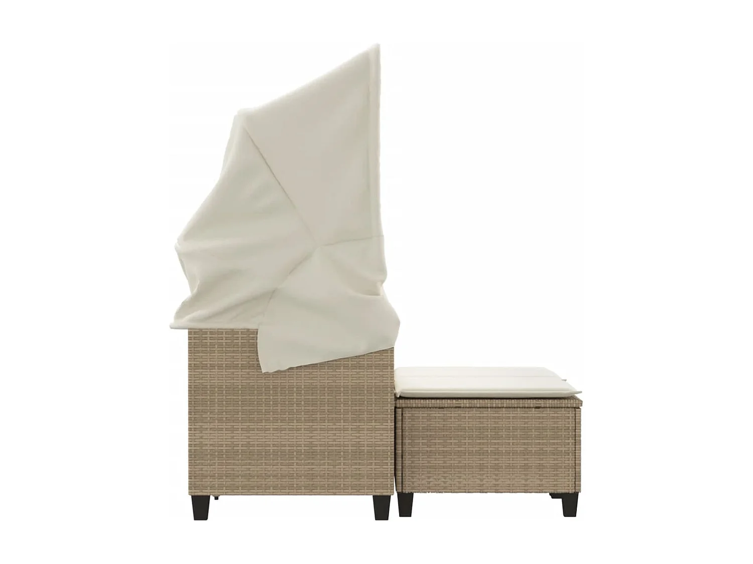 Canapé de jardin 2 places avec auvent et tabourets beige rotin