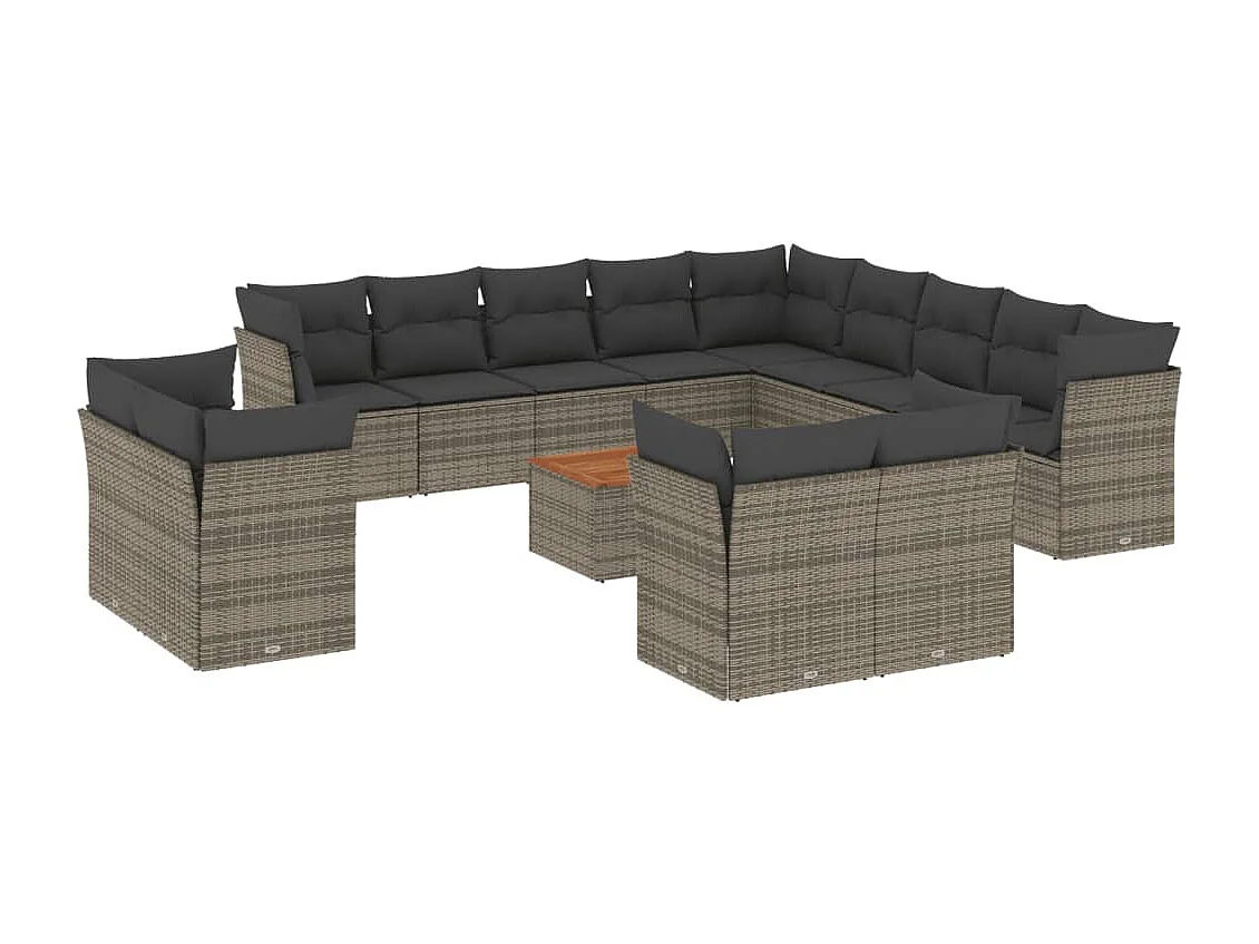 Salon de jardin avec coussins 14 pcs gris résine tressée
