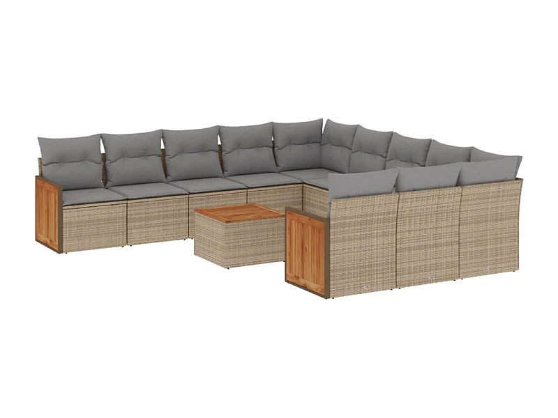Salon de jardin avec coussins 12 pcs beige résine tressée