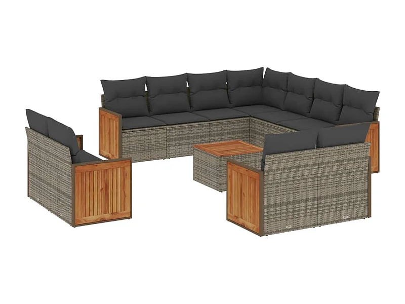 Salon de jardin avec coussins 12 pcs gris résine tressée