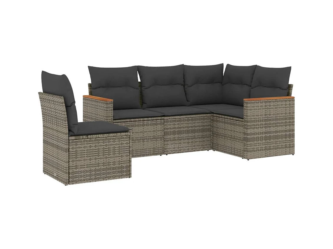 Salon de jardin 5 pcs avec coussins gris résine tressée