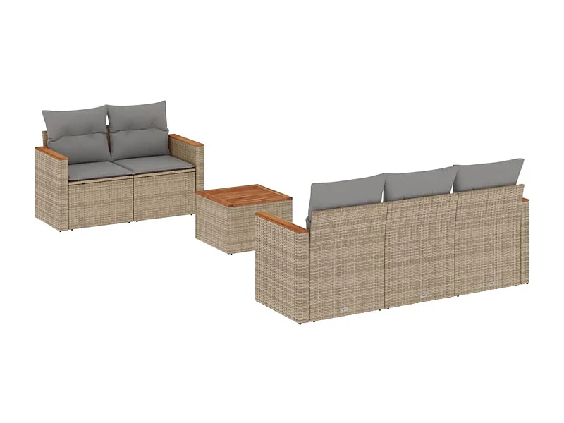 Salon de jardin avec coussins 6 pcs beige résine tressée
