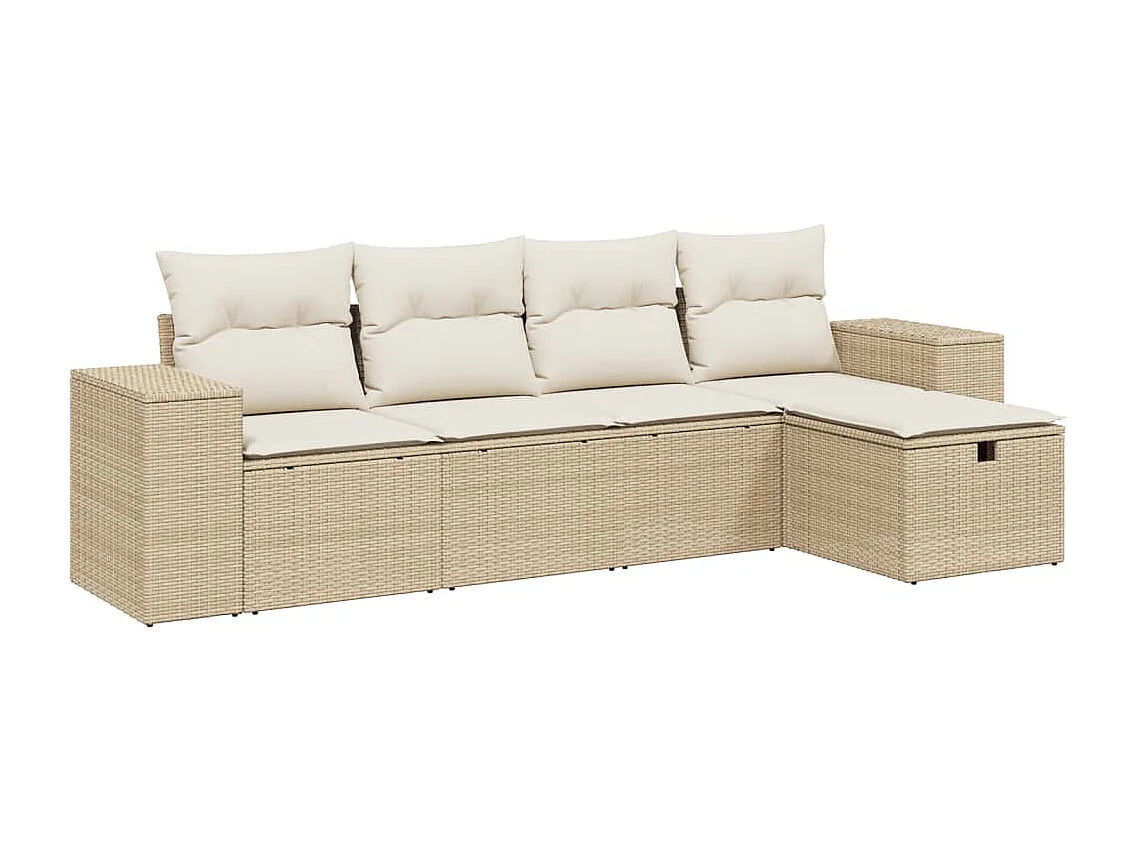 Salon de jardin avec coussins 5 pcs beige résine tressée