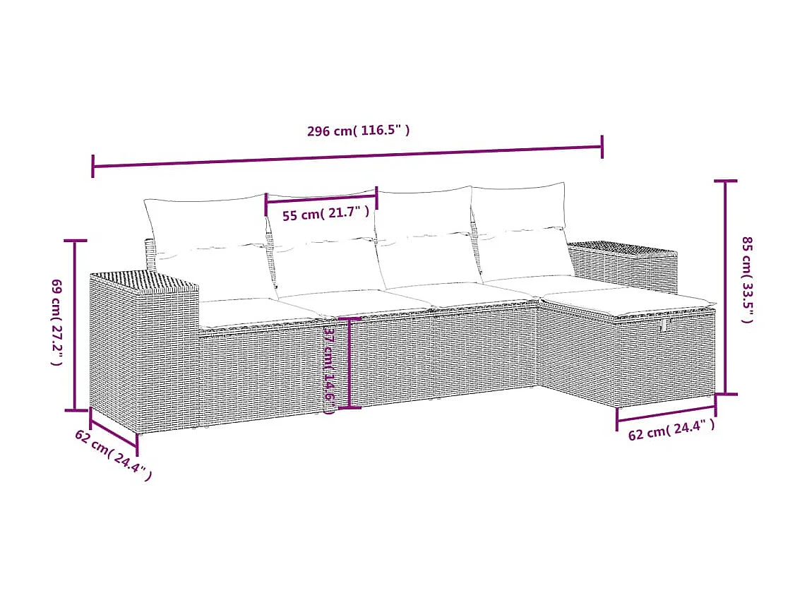 Salon de jardin avec coussins 5 pcs beige résine tressée