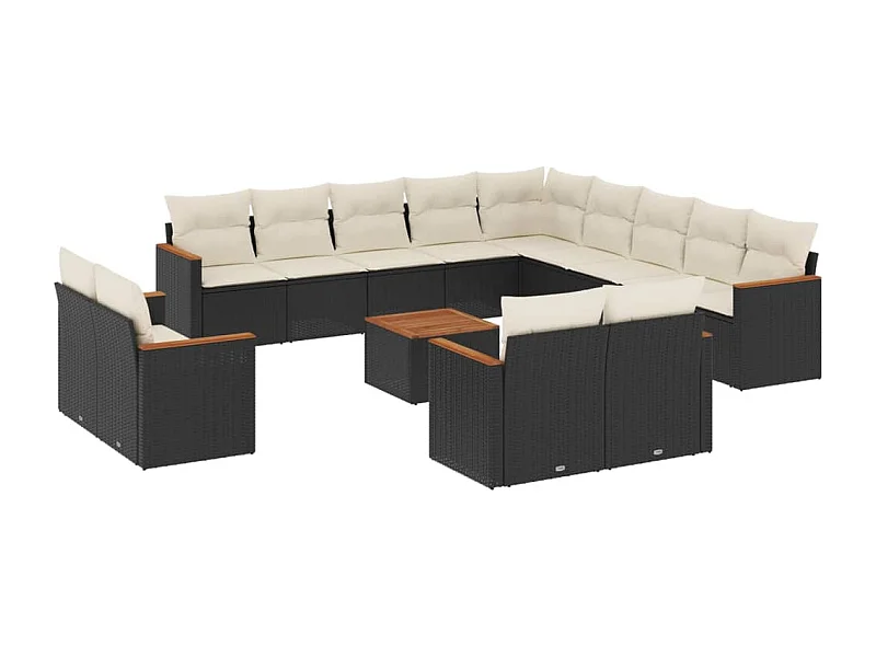 Salon de jardin avec coussins 14 pcs noir résine tressée