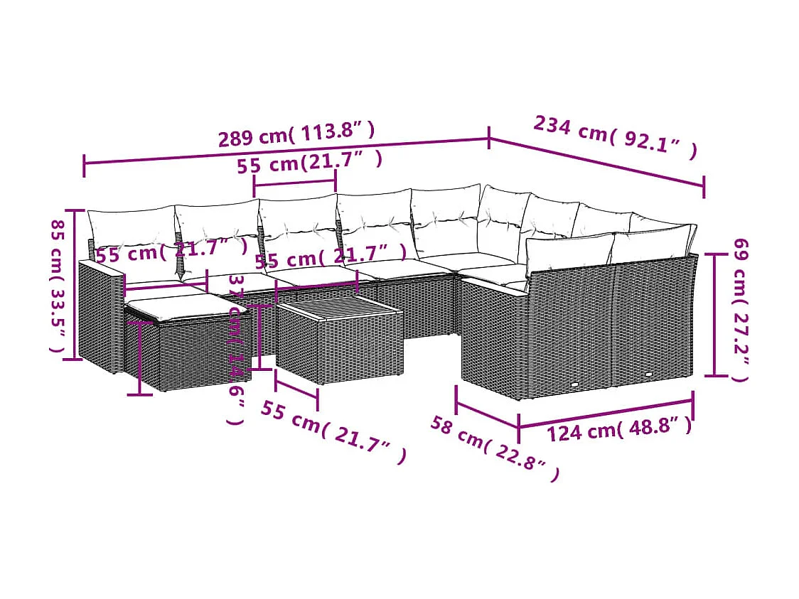 Salon de jardin 11 pcs avec coussins noir résine tressée