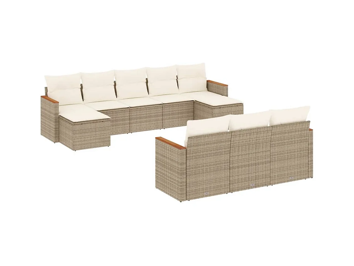 Salon de jardin avec coussins 10 pcs beige résine tressée