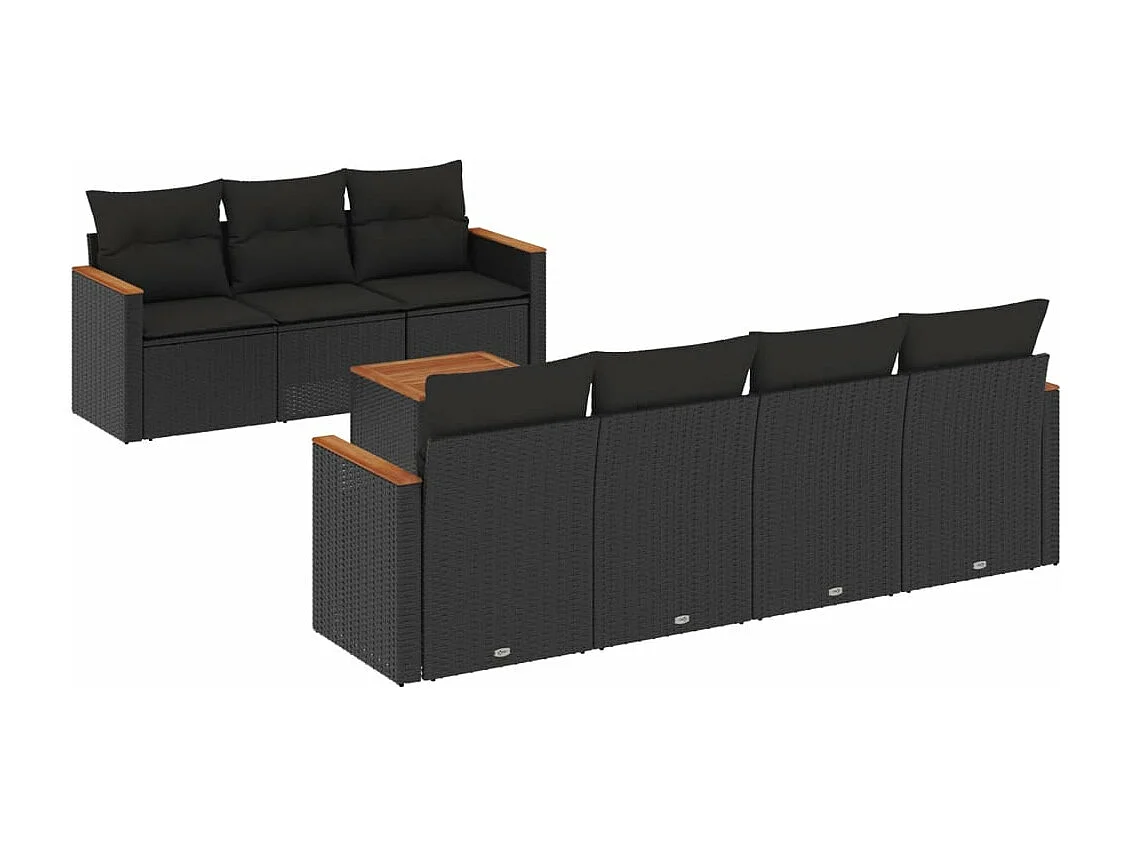 Salon de jardin 8 pcs avec coussins noir résine tressée