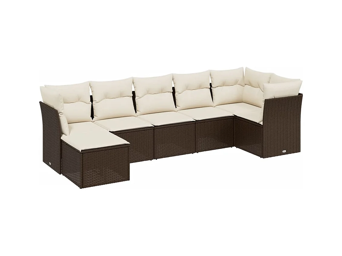 Salon de jardin avec coussins 7 pcs marron résine tressée