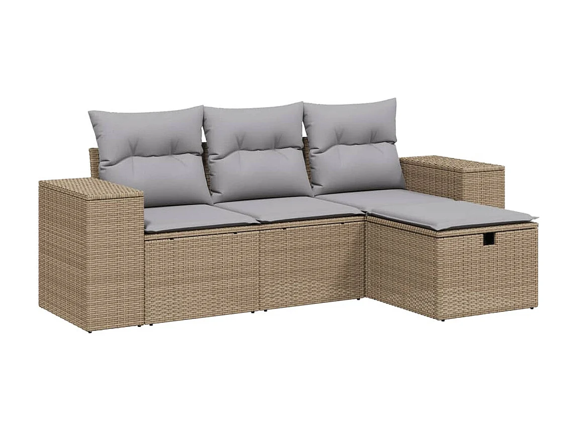 Salon de jardin avec coussins 4pcs mélange beige résine tressée
