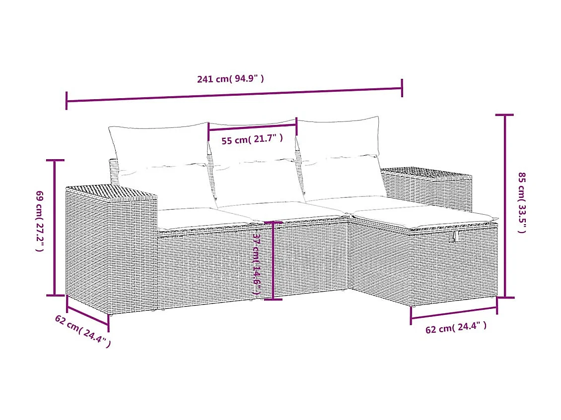 Salon de jardin avec coussins 4pcs mélange beige résine tressée