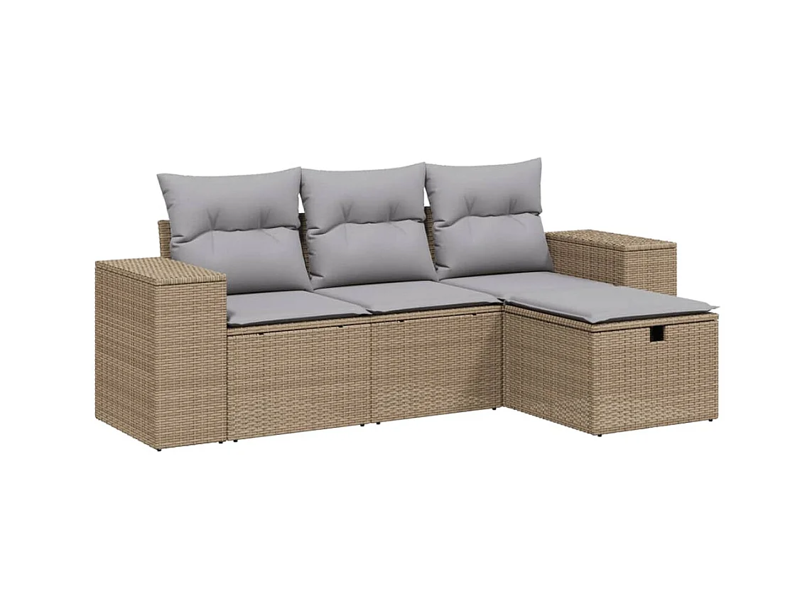 Salon de jardin avec coussins 4pcs mélange beige résine tressée
