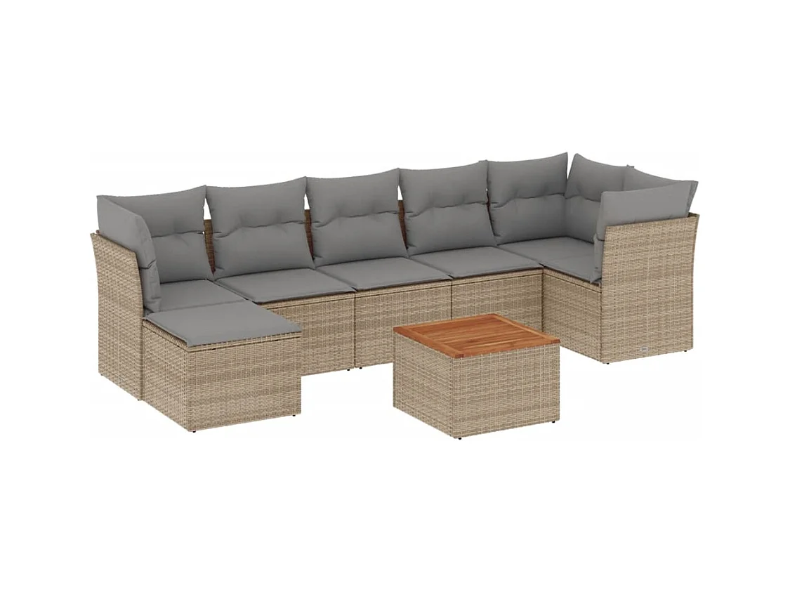 Salon de jardin avec coussins 8 pcs beige résine tressée