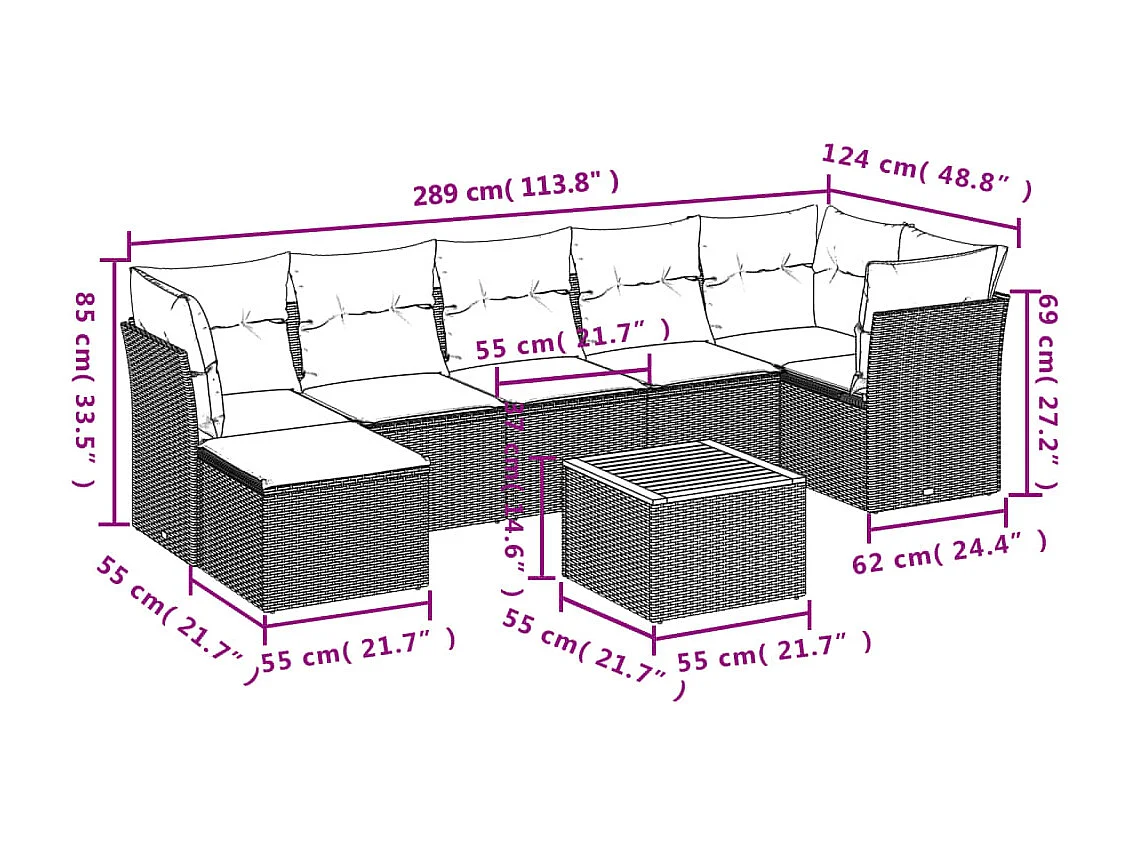 Salon de jardin avec coussins 8 pcs beige résine tressée