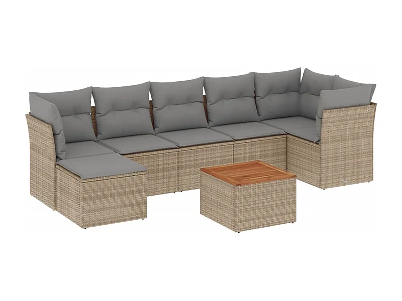 Salon de jardin avec coussins 8 pcs beige résine tressée