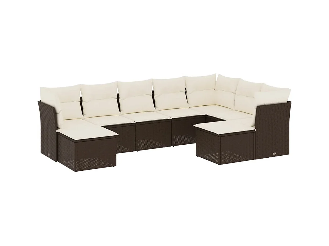 Salon de jardin avec coussins 9 pcs marron résine tressée