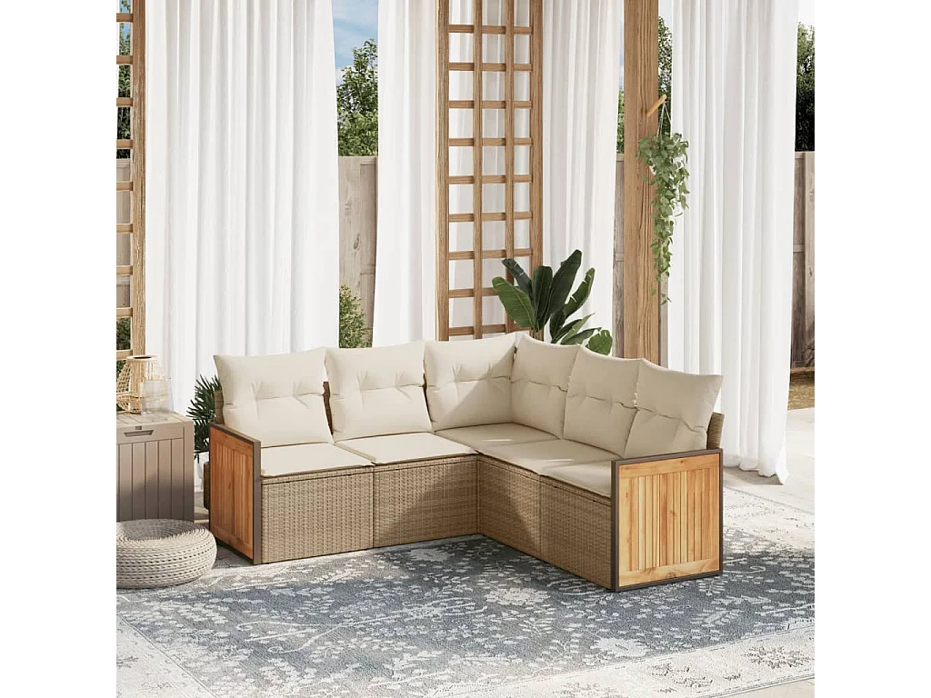 Salon de jardin avec coussins 5 pcs beige résine tressée