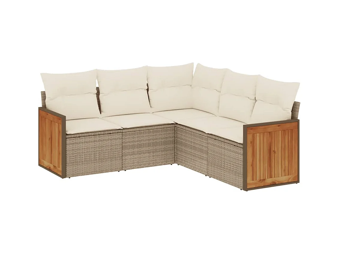 Salon de jardin avec coussins 5 pcs beige résine tressée