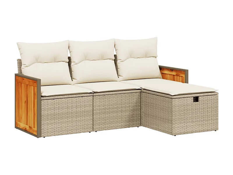 Salon de jardin avec coussins 4 pcs beige résine tressée