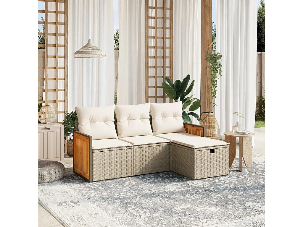 Salon de jardin avec coussins 4 pcs beige résine tressée