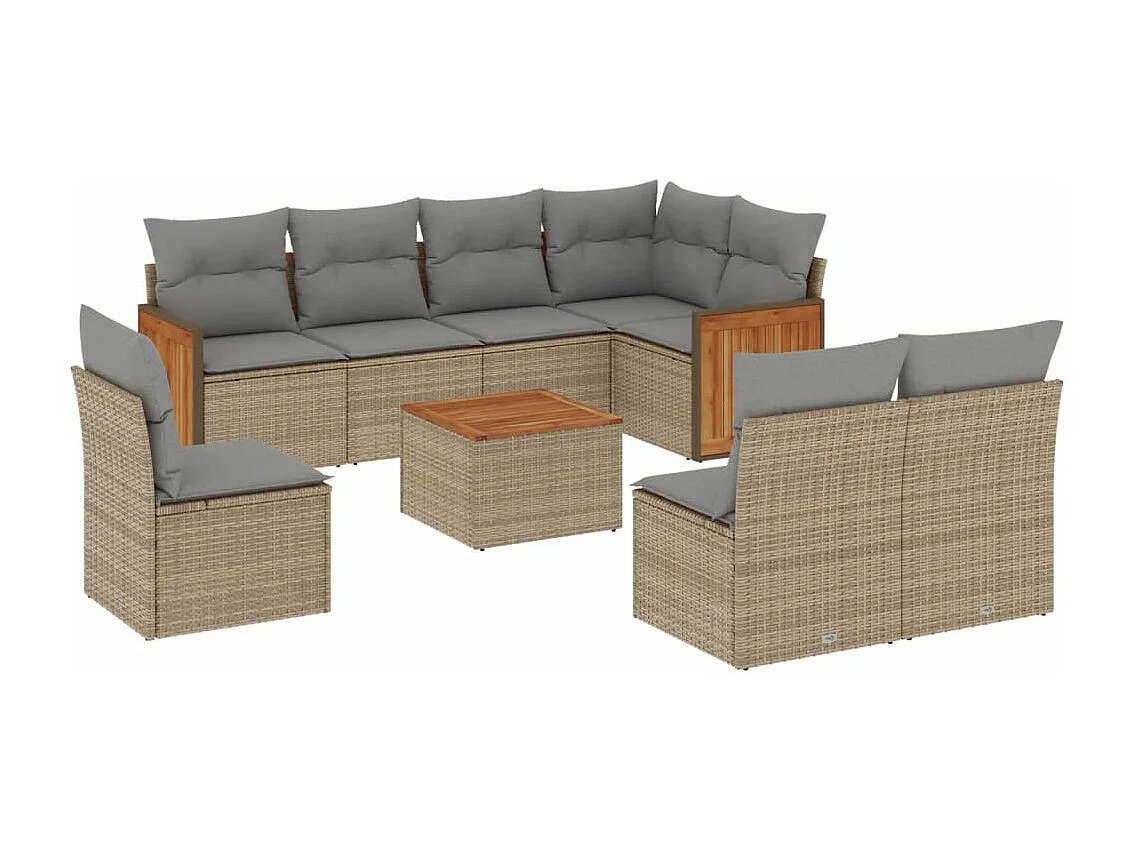 Salon de jardin avec coussins 9 pcs beige résine tressée