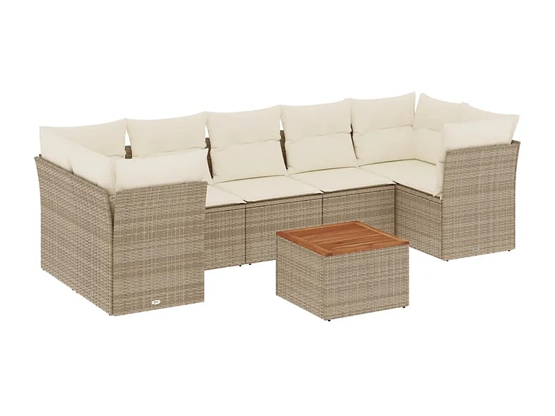 Salon de jardin avec coussins 8 pcs beige résine tressée