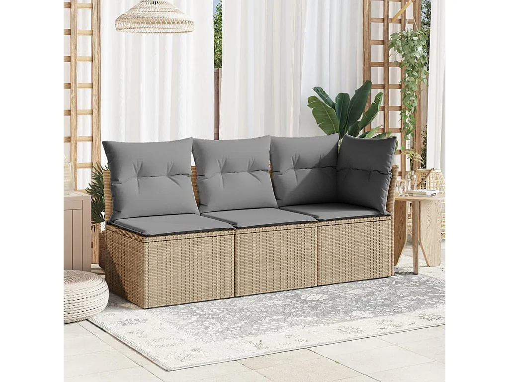 Canapé de jardin sans accoudoirs coussins beige résine tressée