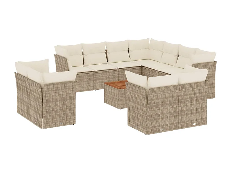 Salon de jardin avec coussins 12 pcs beige résine tressée