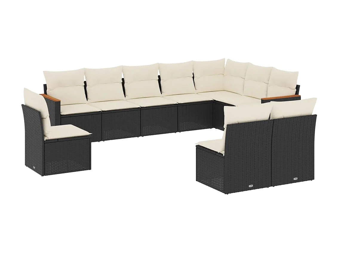 Salon de jardin 10 pcs avec coussins noir résine tressée