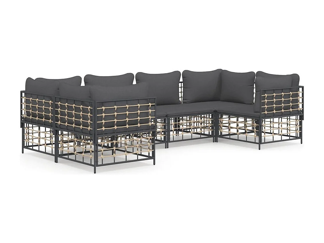 Salon de jardin 6 pcs avec coussins anthracite résine tressée