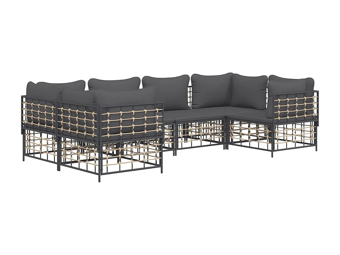Salon de jardin 6 pcs avec coussins anthracite résine tressée