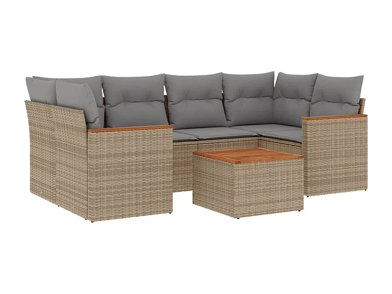 Salon de jardin avec coussins 7pcs mélange beige résine tressée
