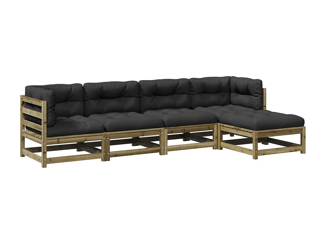 Salon de jardin 5 pcs avec coussins bois de pin imprégné